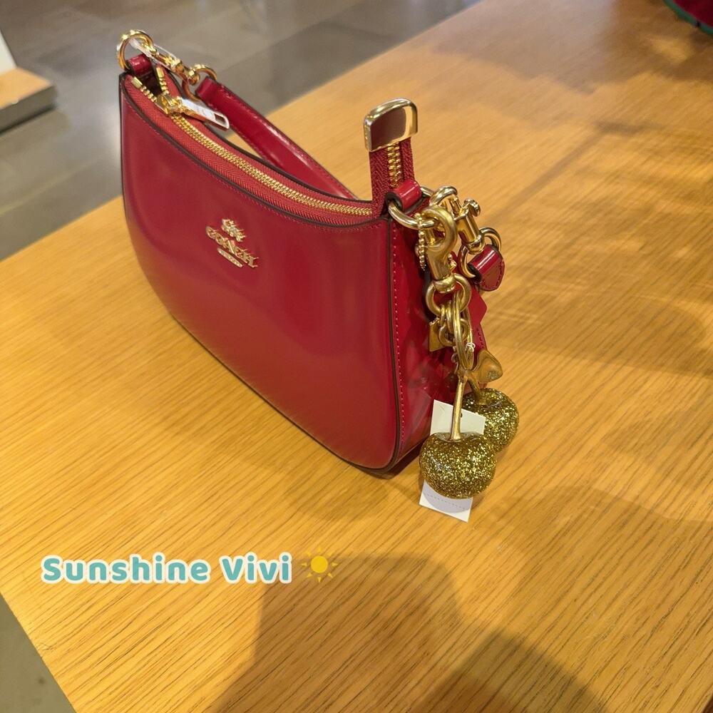 NWT Bundle Coach CV938 Teri Bold Red & Cherry Bag Charm chain 77840 Gold Brass - Picture 11 of 13